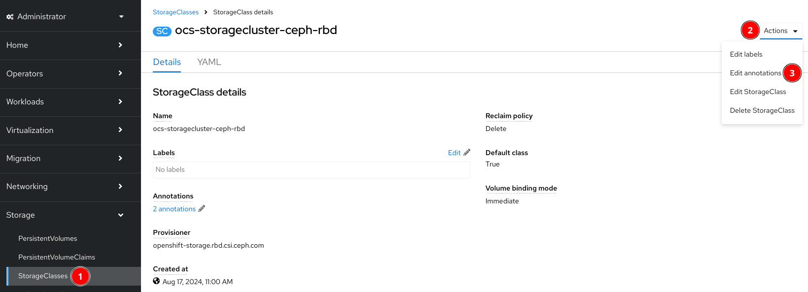 storageClass annotatoin