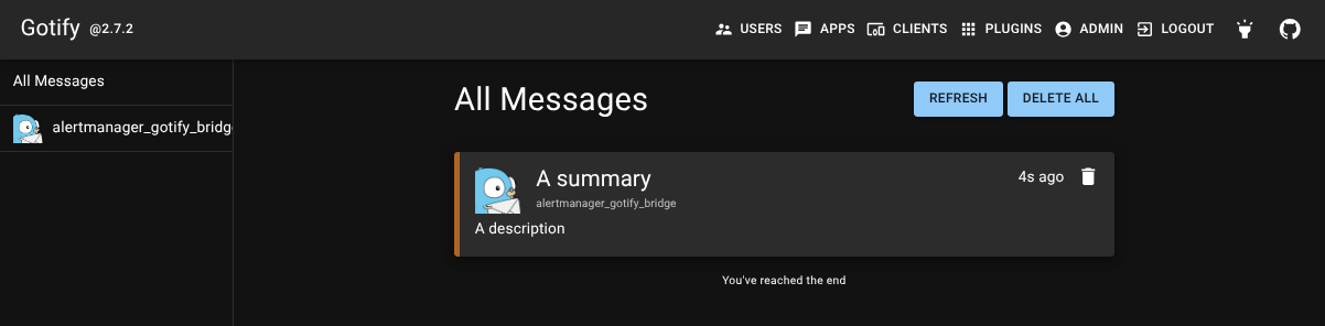 Gotify and Alertmanager Bridge Test
